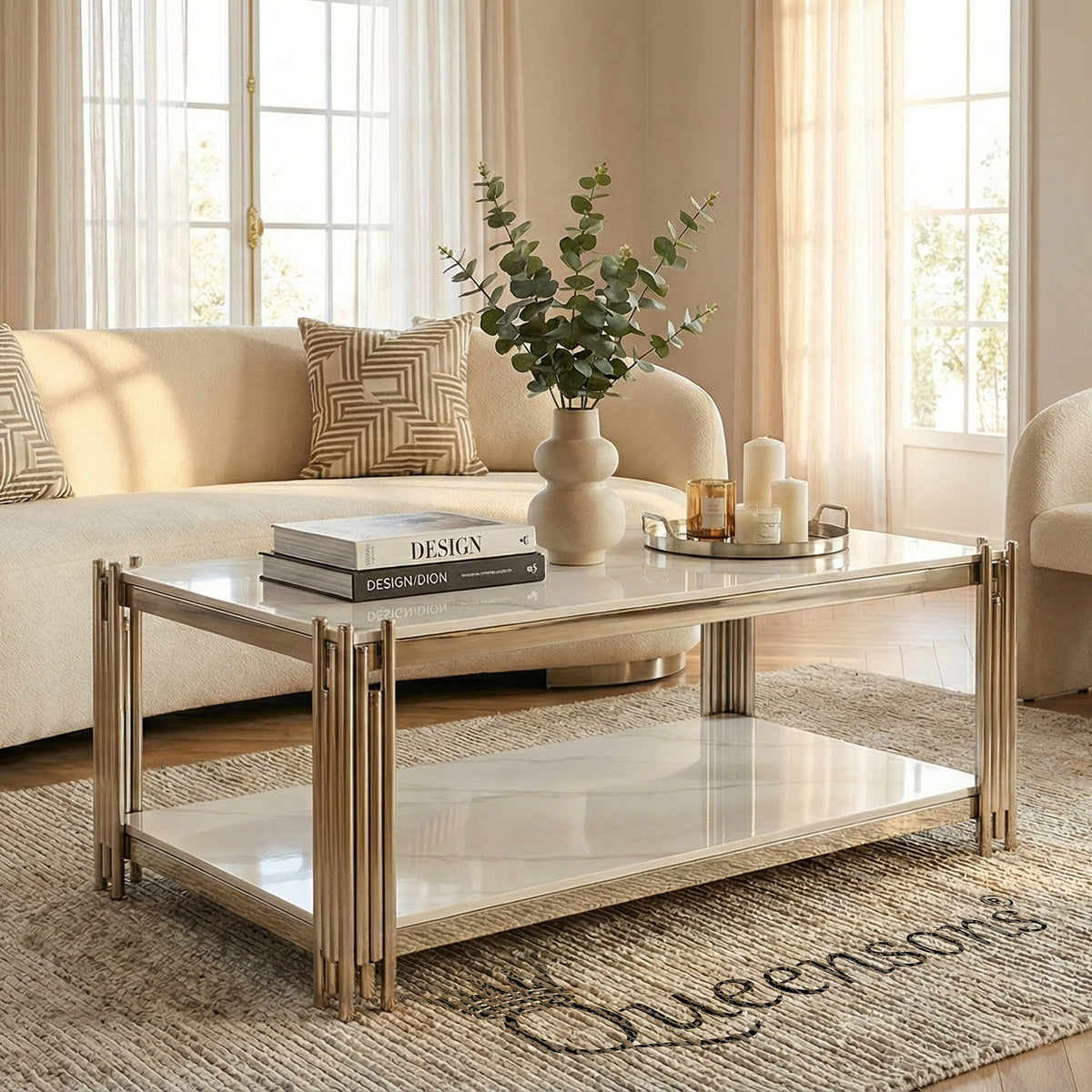 Pillar Sintered Stone Coffee Table Silver