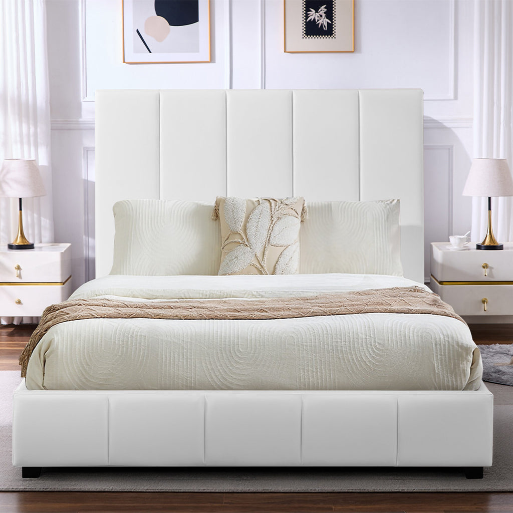 New Frankfurt White Queen Vegan Leather Bed with Lift Top Storage