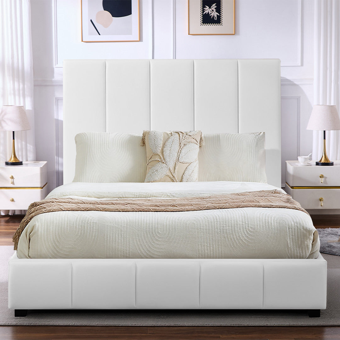 New Frankfurt White Queen Vegan Leather Bed with Lift Top Storage