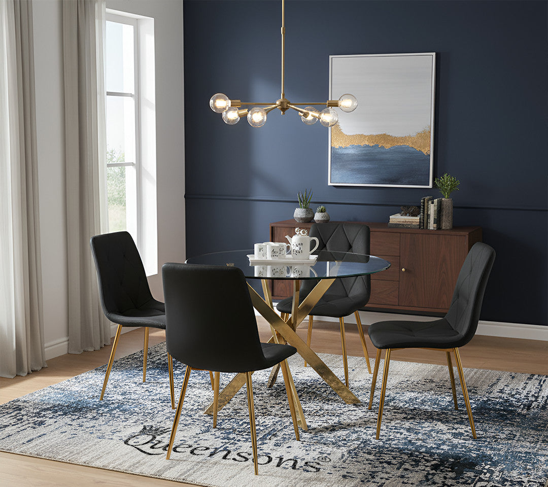 Sword Round Gold and Delhi Black Dining Set