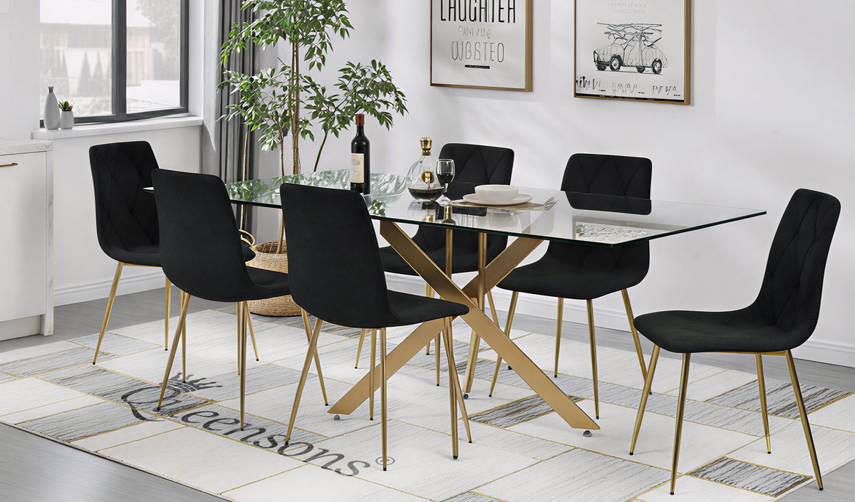 Sword Rectangular Gold and Delhi Black Dining Set