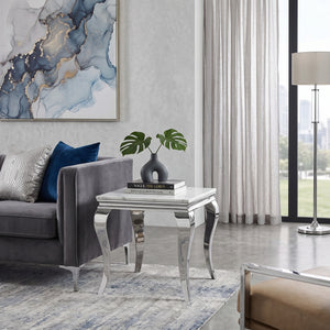 Table de bout Kennedy à plateau de marbre argent