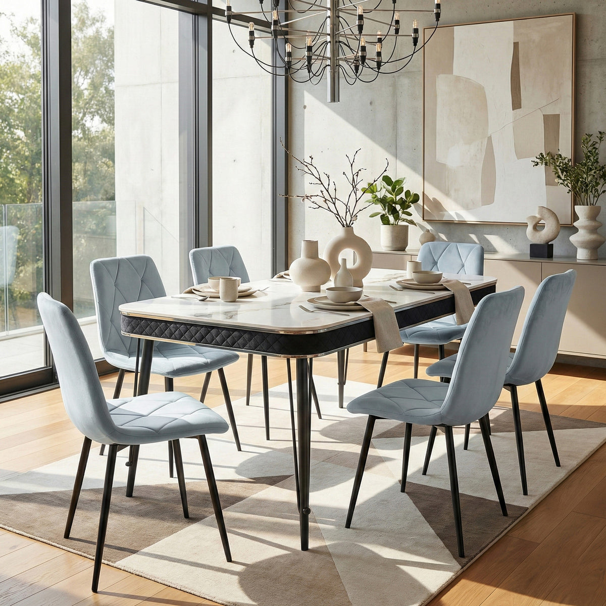 Apex Dining Table with Delhi Grey Black 7-Piece