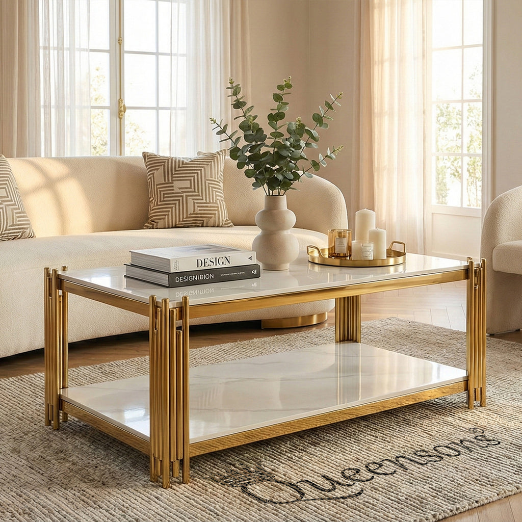 Pillar Sintered Stone Coffee Table Gold