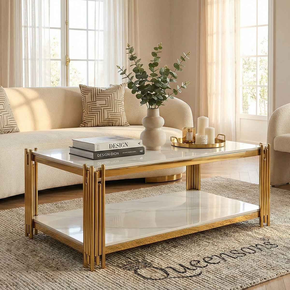 Pillar Sintered Stone Coffee Table Gold