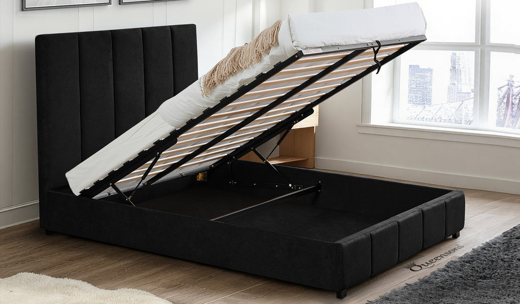 New Frankfurt Black Queen Vegan Leather Bed with Lift Top Storage