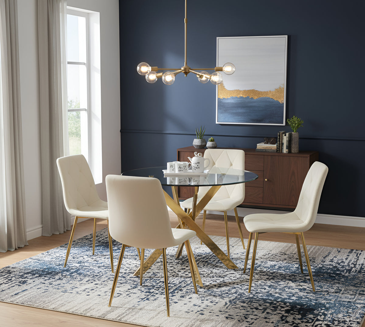 Sword Round Gold and Delhi Beige Dining Set