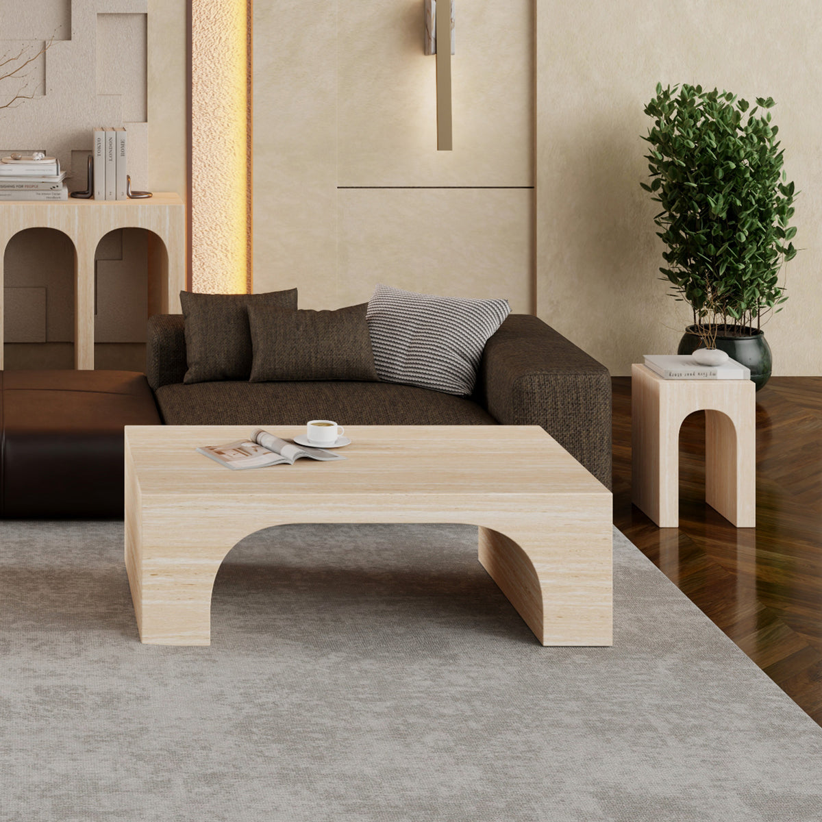 Atticus Rectangular Coffee Table (Travertine)