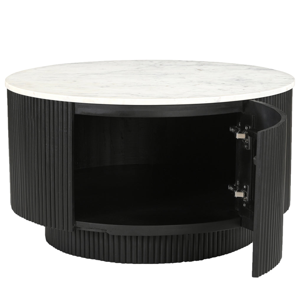 Reyna Round Coffee Table with Storage (Black and White)