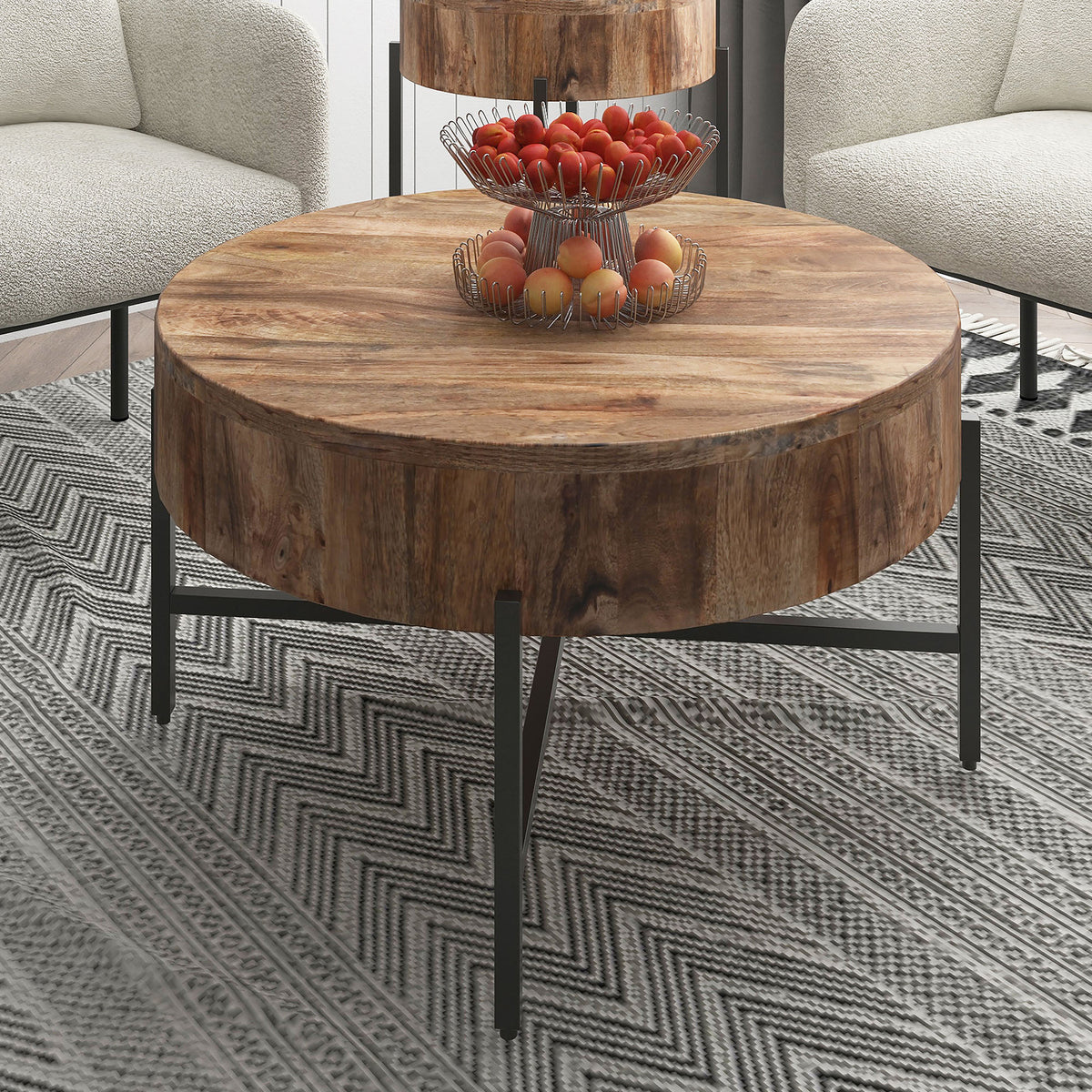 Blox Round Coffee Table (Natural and Black)