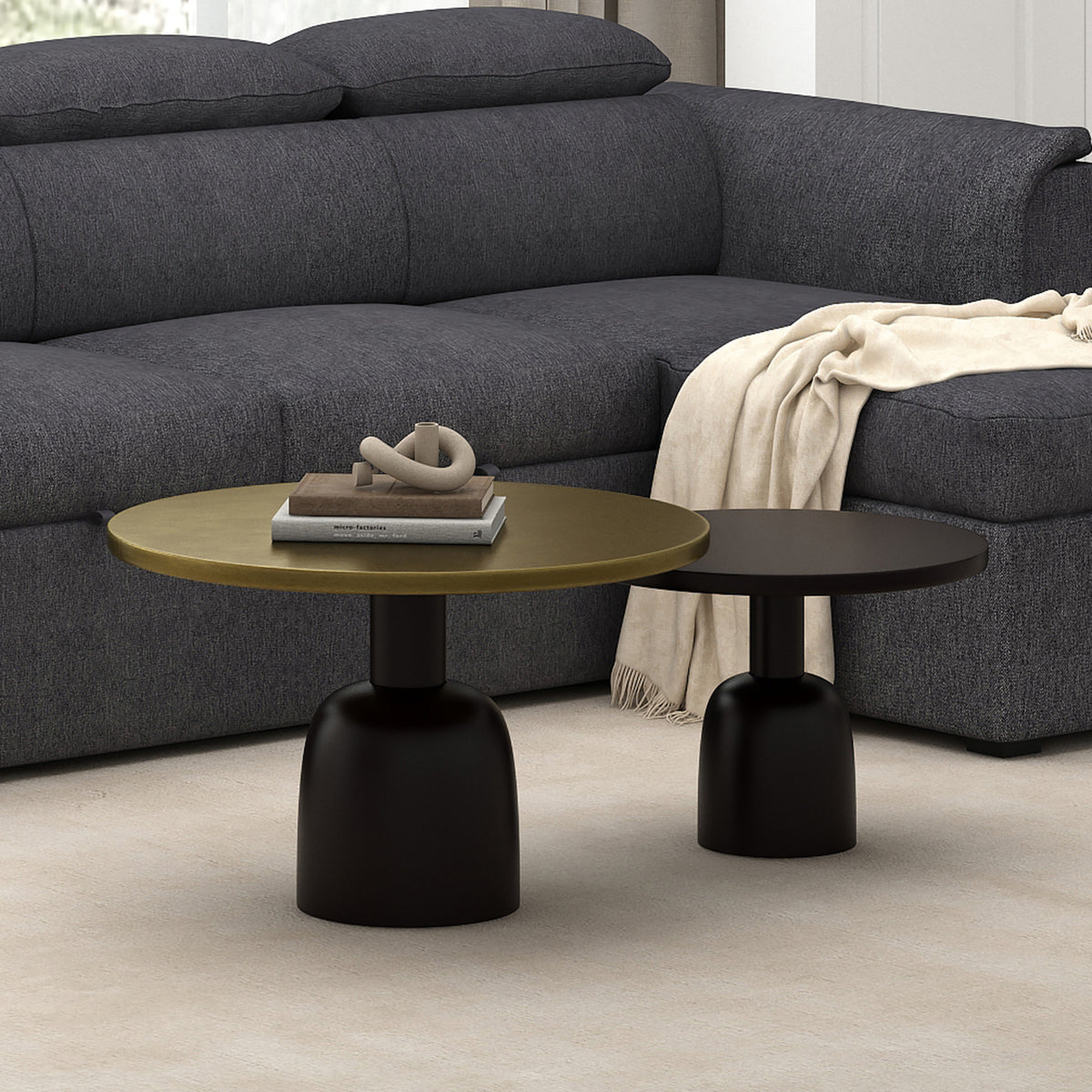 Adira 2pc Round Coffee Table Set (Antique Gold and Black)