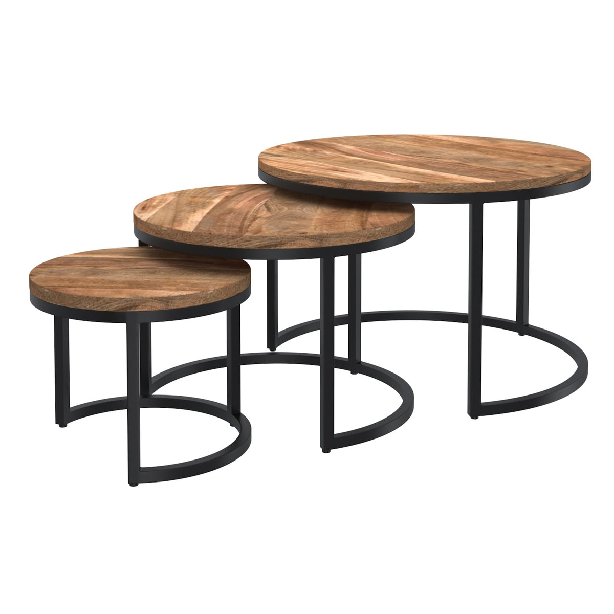 Darsh 3pc Round Coffee Table Set (Natural and Black)