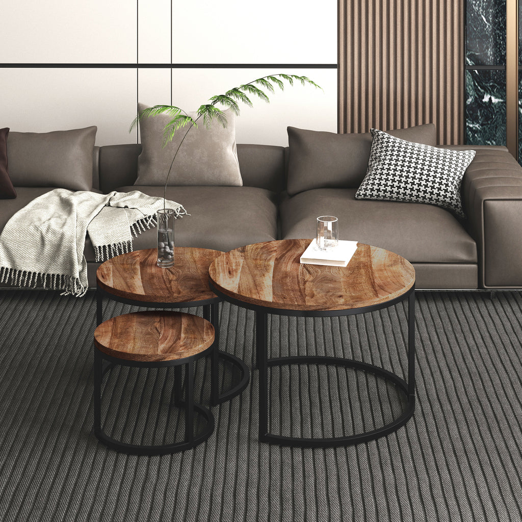 Darsh 3pc Round Coffee Table Set (Natural and Black)