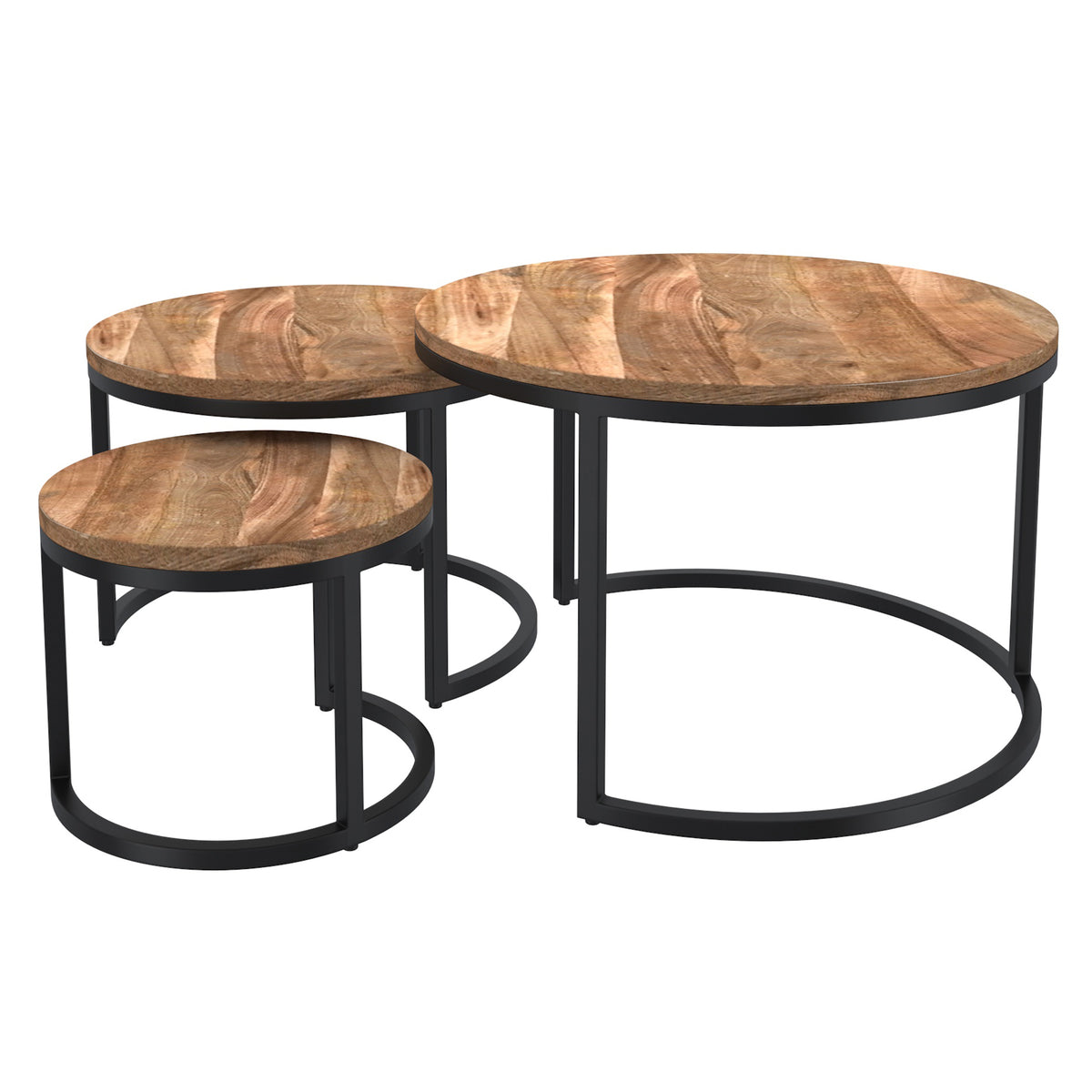 Darsh 3pc Round Coffee Table Set (Natural and Black)