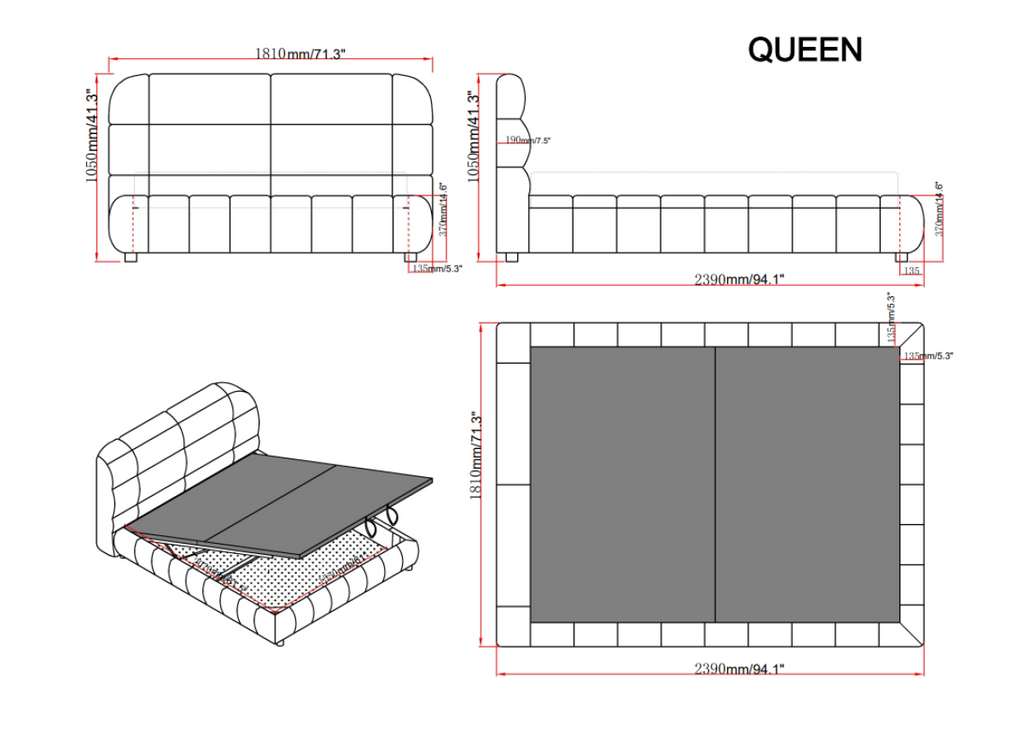 Queen Lift Bed Frame (Beige)