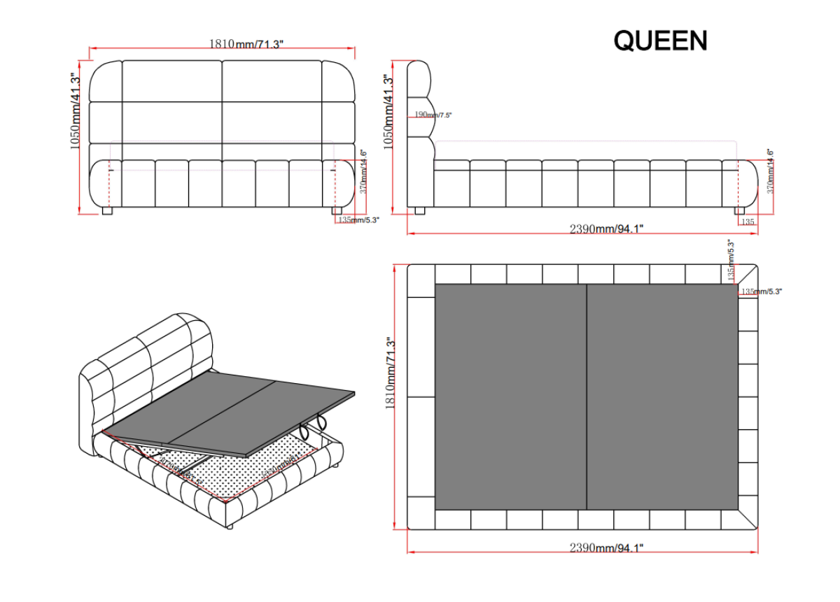 Queen Lift Bed Frame (Beige)