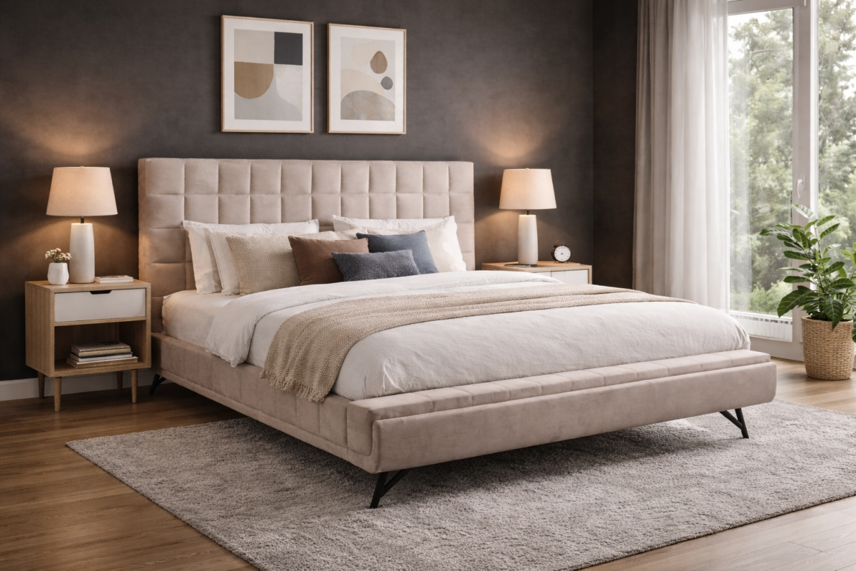 King Platform Bed (Beige)
