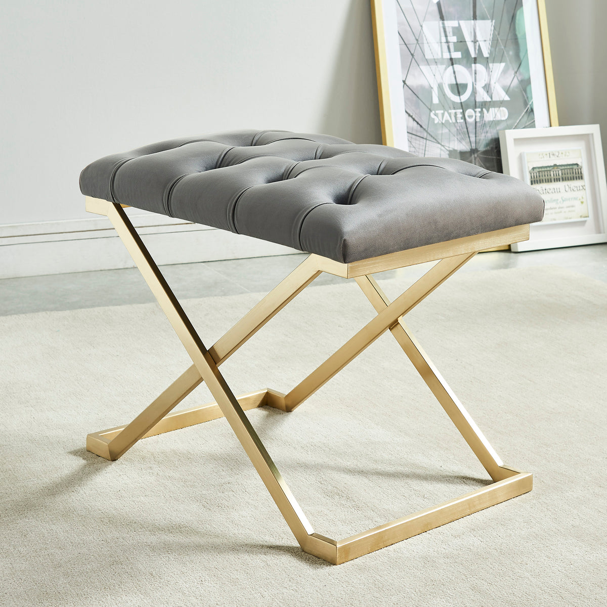 Rada Bench (Grey and Brushed Gold)