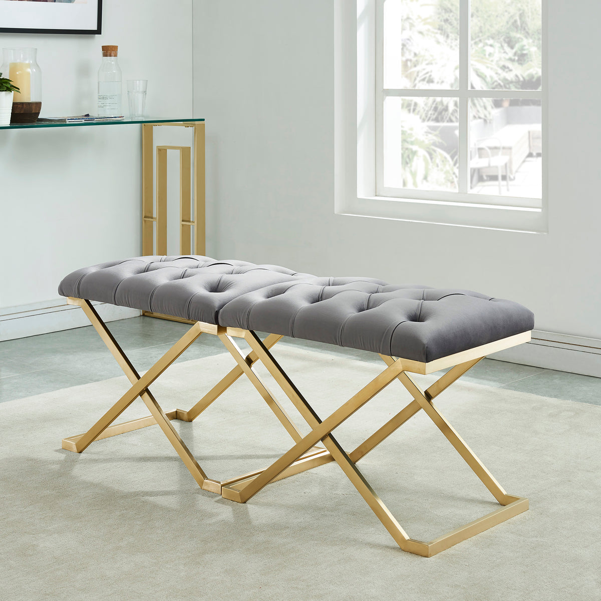 Rada Bench (Grey and Brushed Gold)