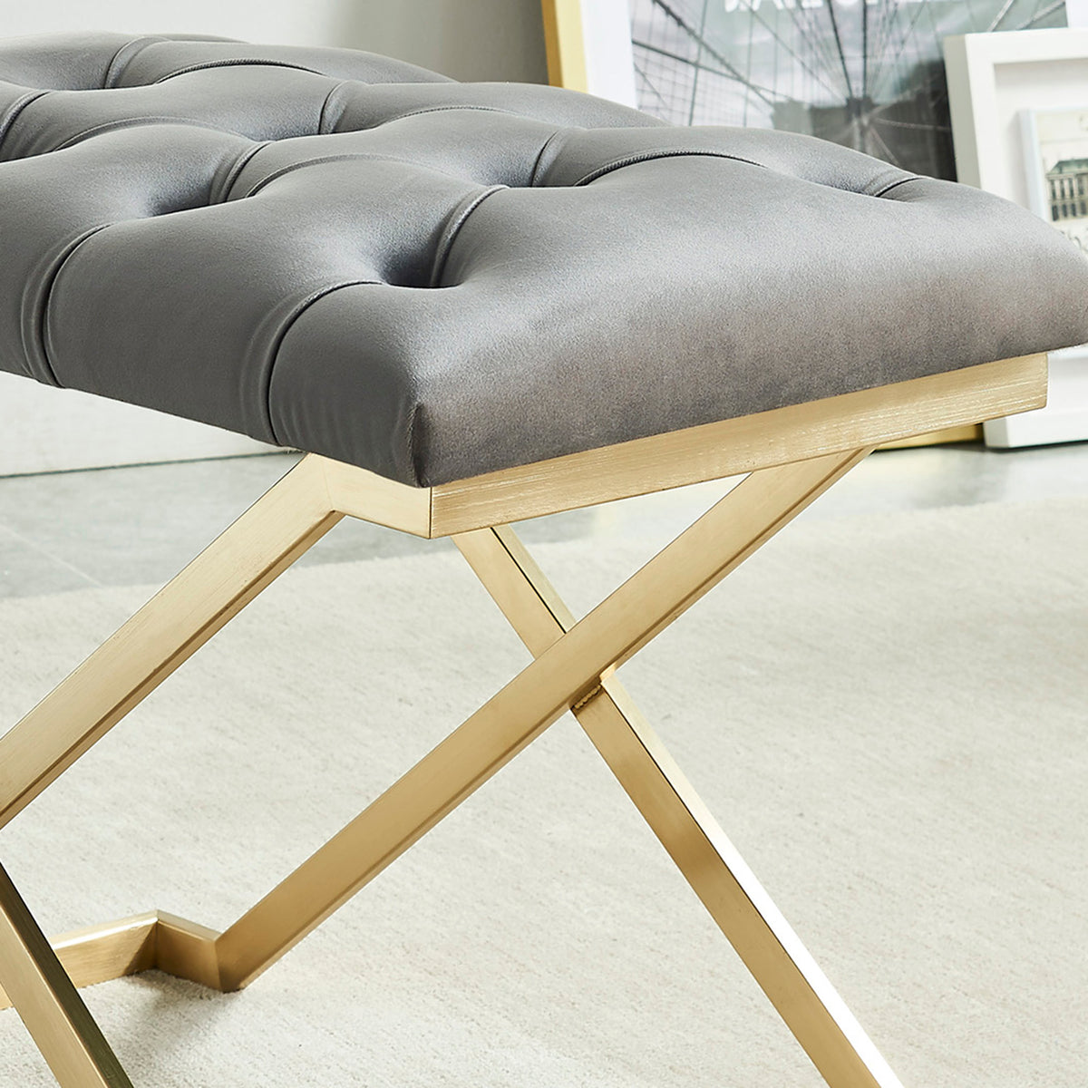 Rada Bench (Grey and Brushed Gold)