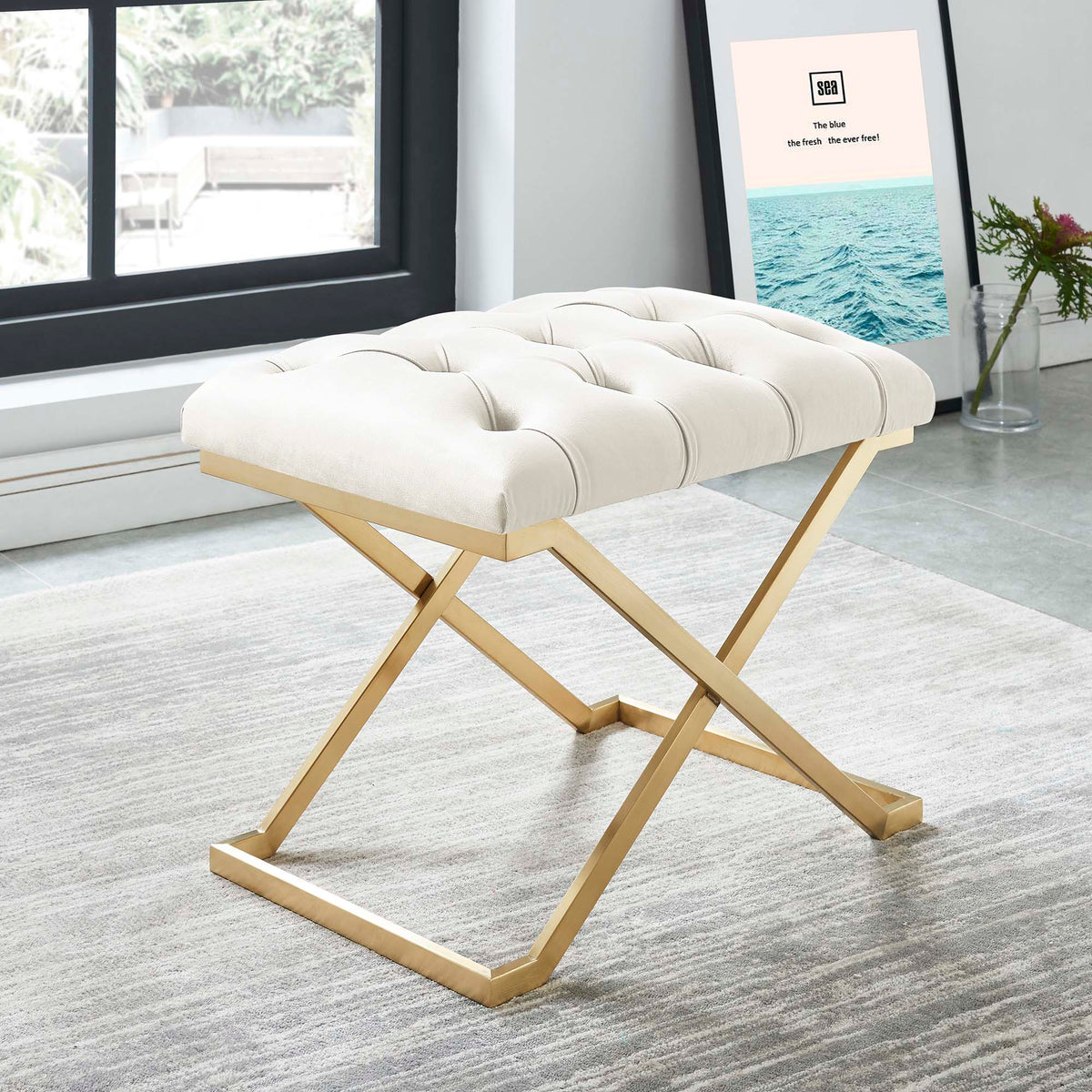 Rada Bench (Ivory and Brushed Gold)
