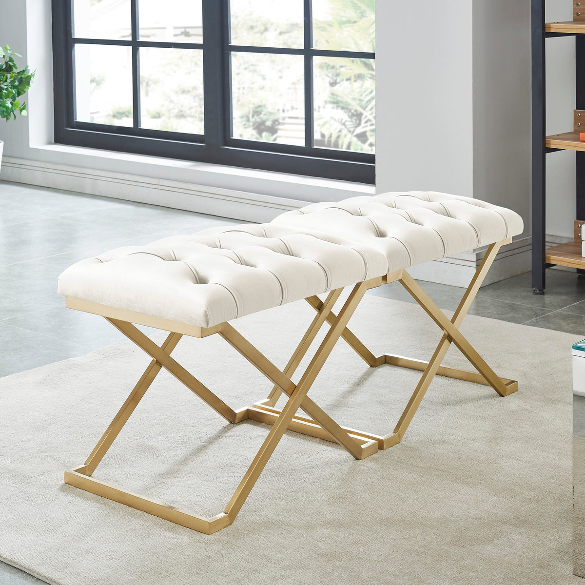 Rada Bench (Ivory and Brushed Gold)