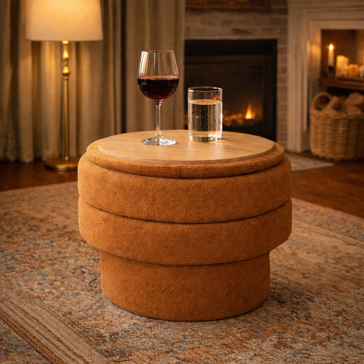 Kepler Round Storage Ottoman (Rust)