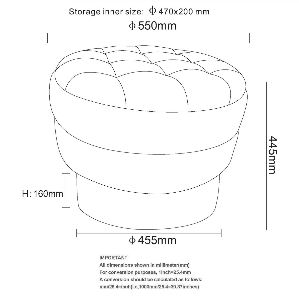 Kepler Round Storage Ottoman (Rust)