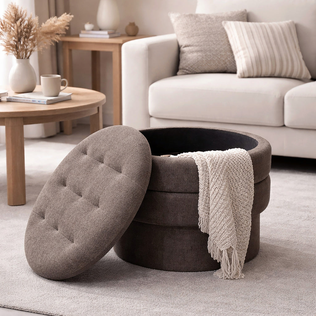 Kepler Round Storage Ottoman (Warm Charcoal)