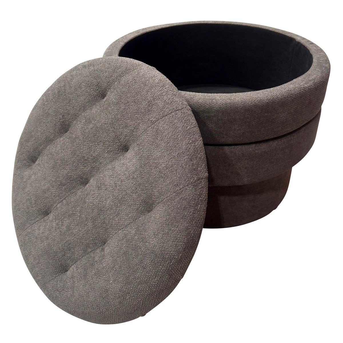 Kepler Round Storage Ottoman (Warm Charcoal)