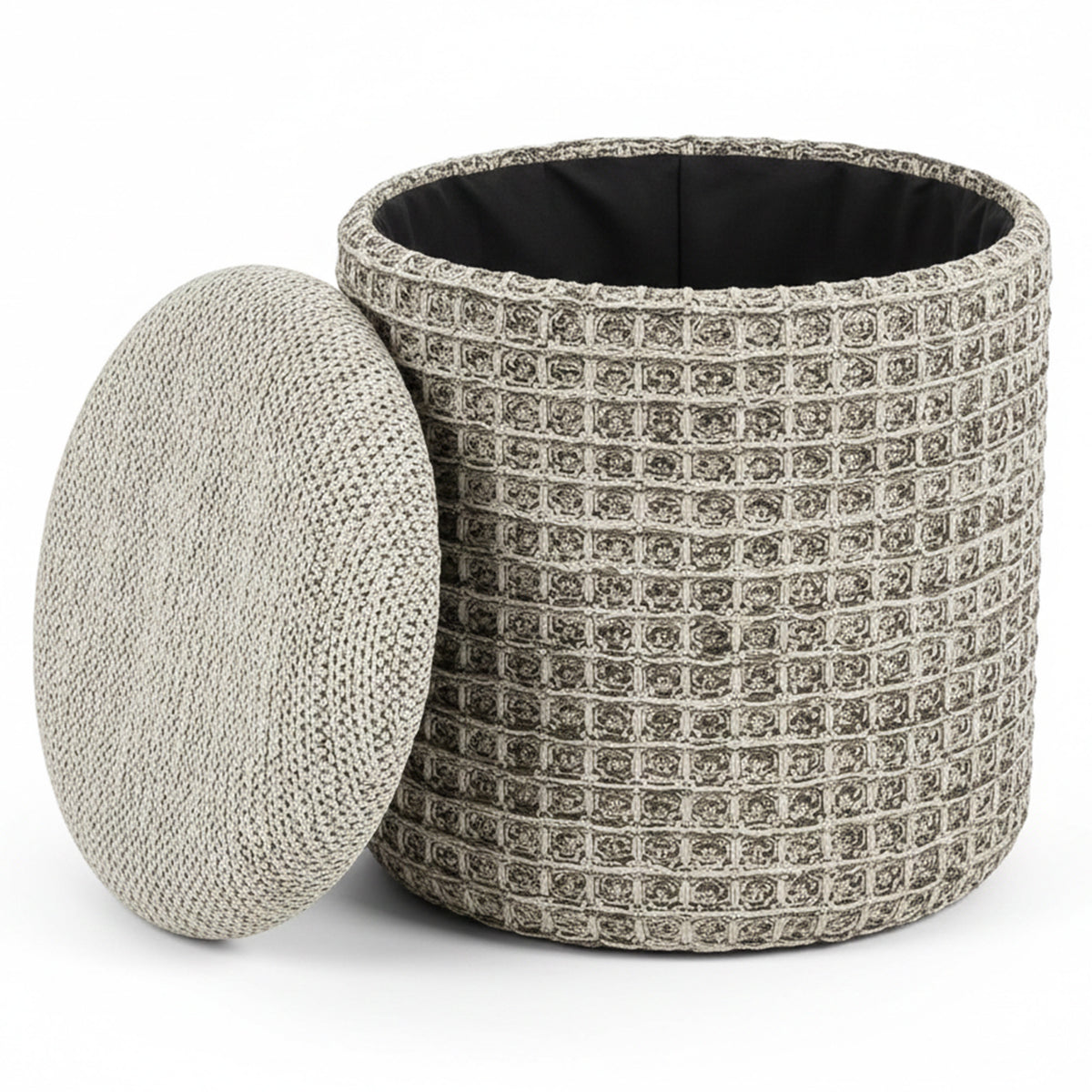 Indigo Round Storage Ottoman (Beige Charcoal)