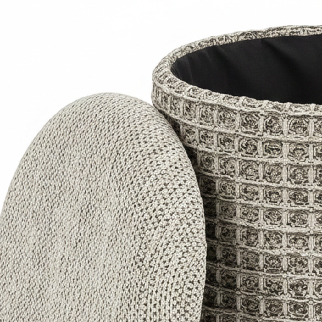 Indigo Round Storage Ottoman (Beige Charcoal)