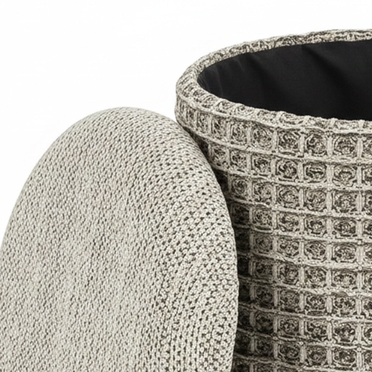 Indigo Round Storage Ottoman (Beige Charcoal)