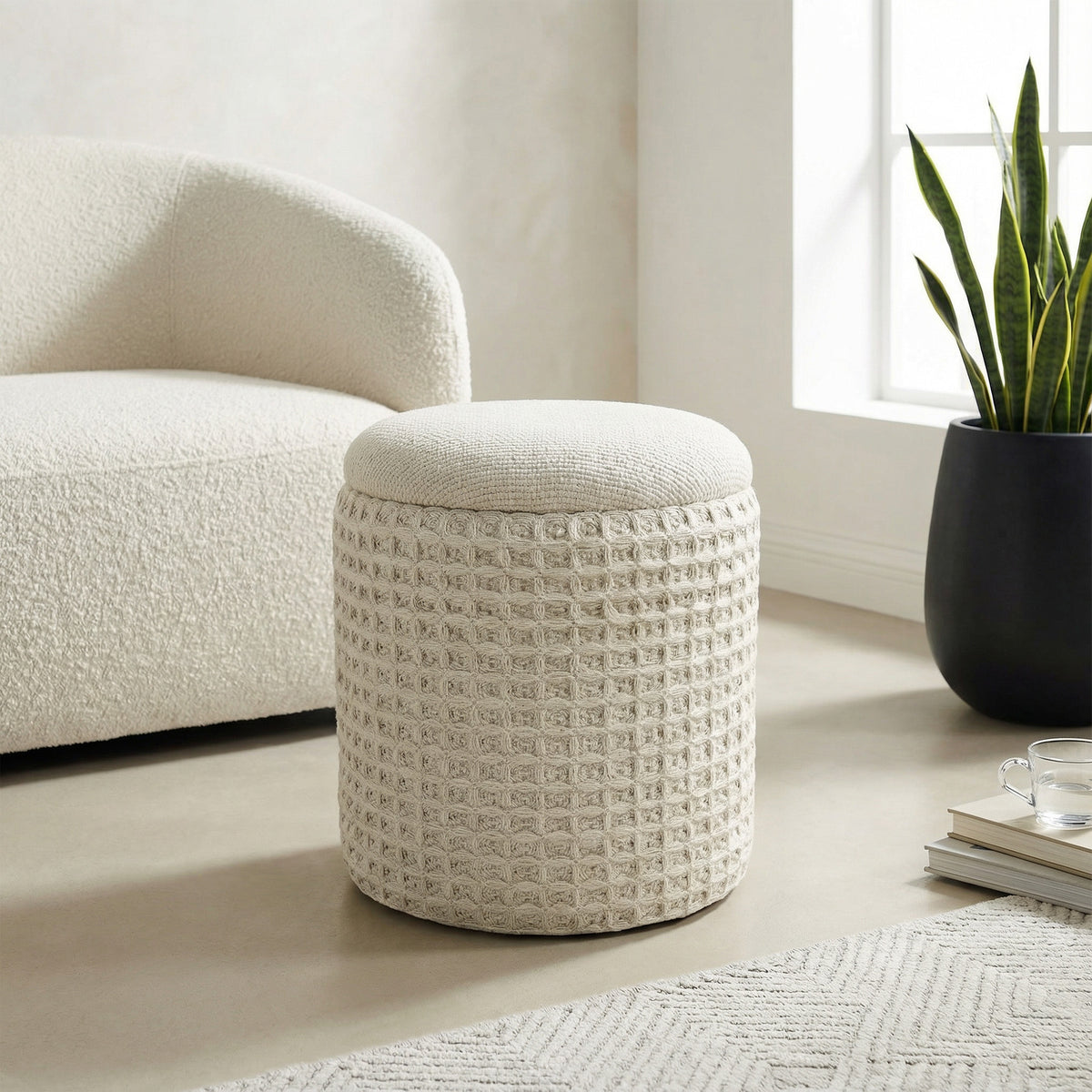 Indigo Round Storage Ottoman (Ivory)