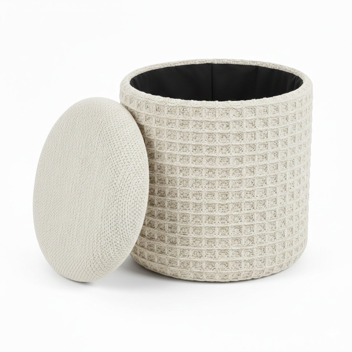 Indigo Round Storage Ottoman (Ivory)