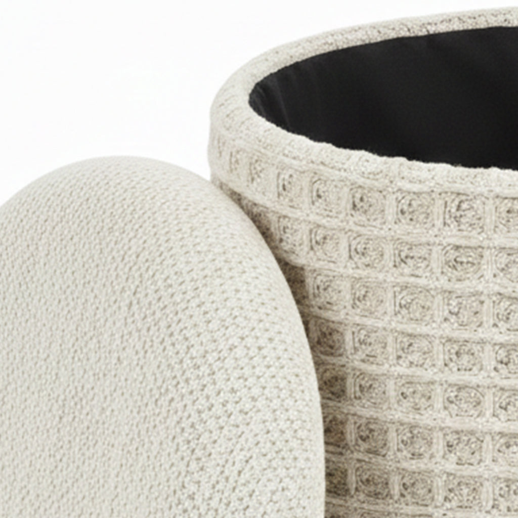 Indigo Round Storage Ottoman (Ivory)