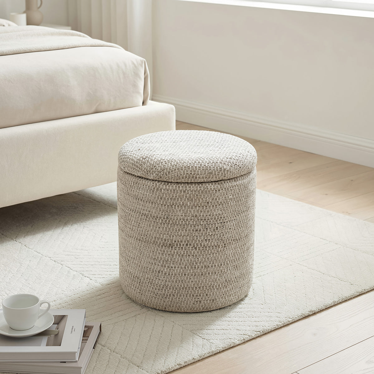 Dalia Round Storage Ottoman (Beige)