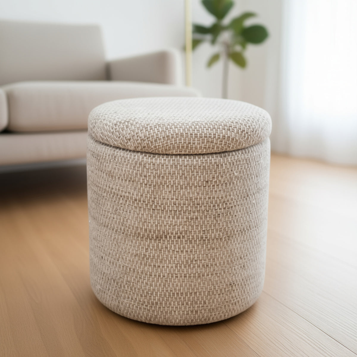 Dalia Round Storage Ottoman (Beige)