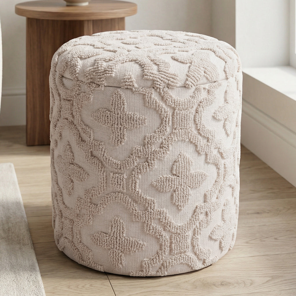 Magnolia Round Storage Ottoman (Ivory)