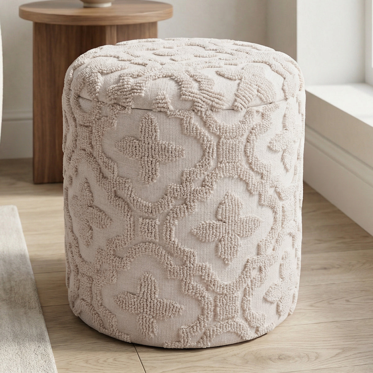 Magnolia Round Storage Ottoman (Ivory)