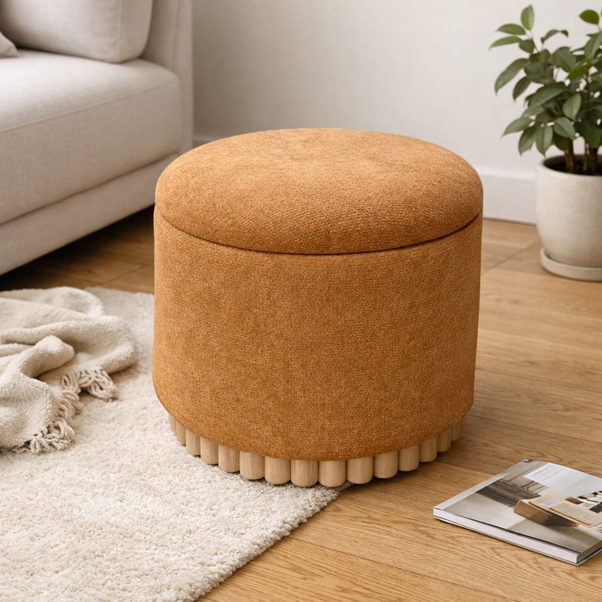 Sadie Round Storage Ottoman (Rust and Natural)