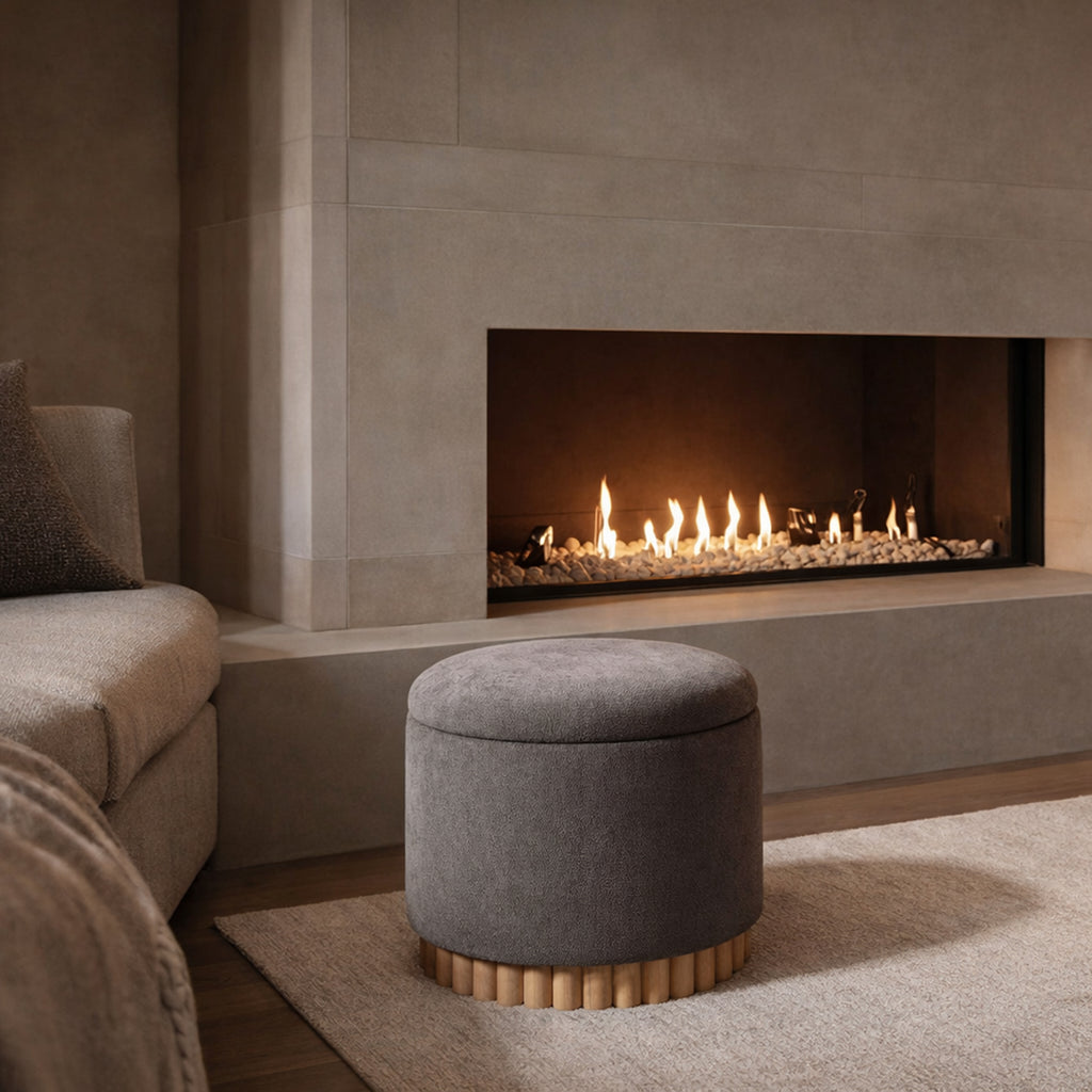 Sadie Round Storage Ottoman (Warm Charcoal and Natural)