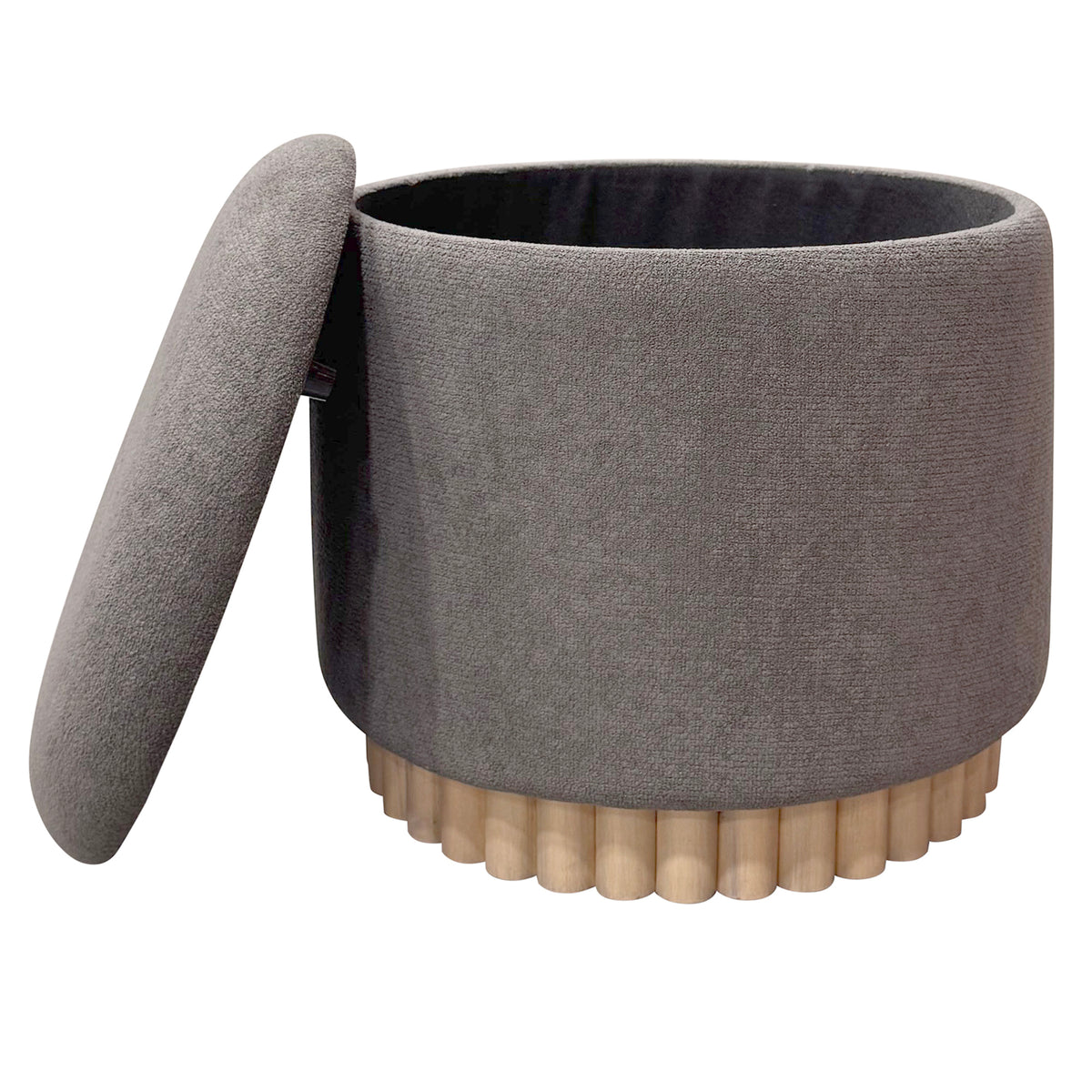 Sadie Round Storage Ottoman (Warm Charcoal and Natural)