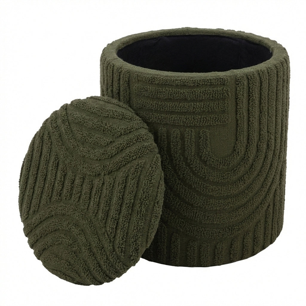 Lullu Round Storage Ottoman (Olive Green)