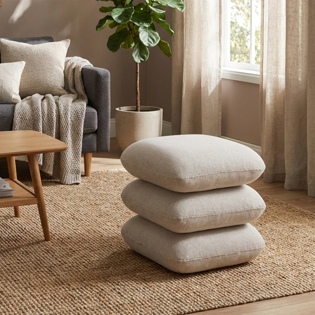Rylee Square Ottoman (Beige)