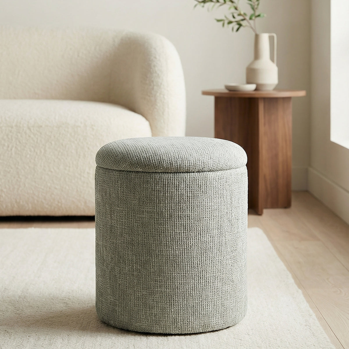 Twyla Round Storage Ottoman (Sage)