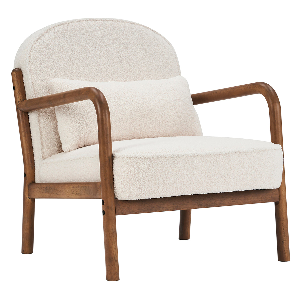 Fani Accent Chair, Fabric (White Boucle and Walnut)