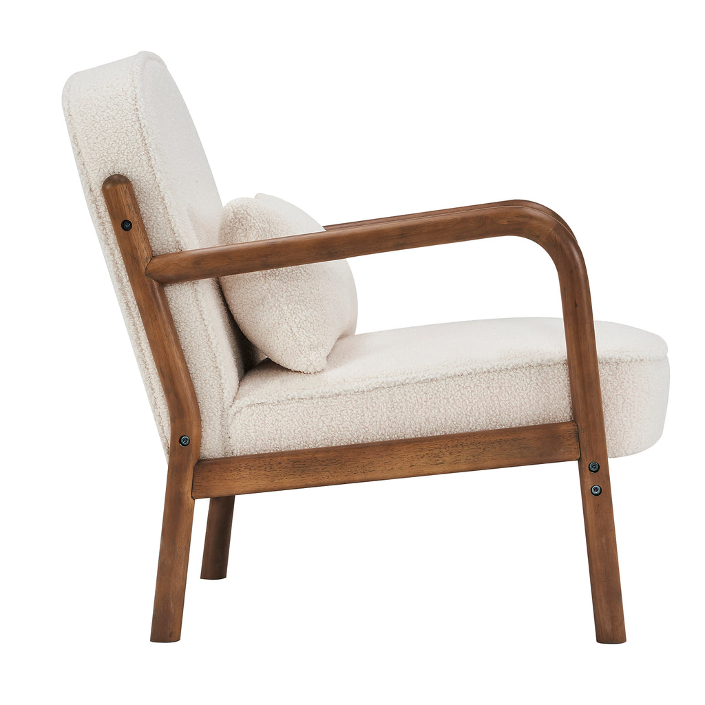 Fani Accent Chair, Fabric (White Boucle and Walnut)