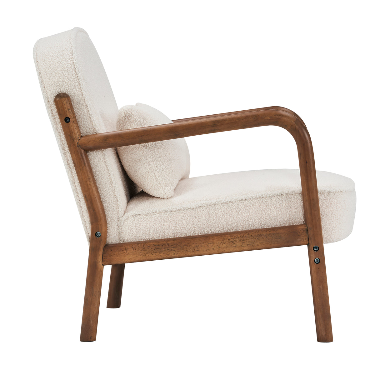 Fani Accent Chair, Fabric (White Boucle and Walnut)