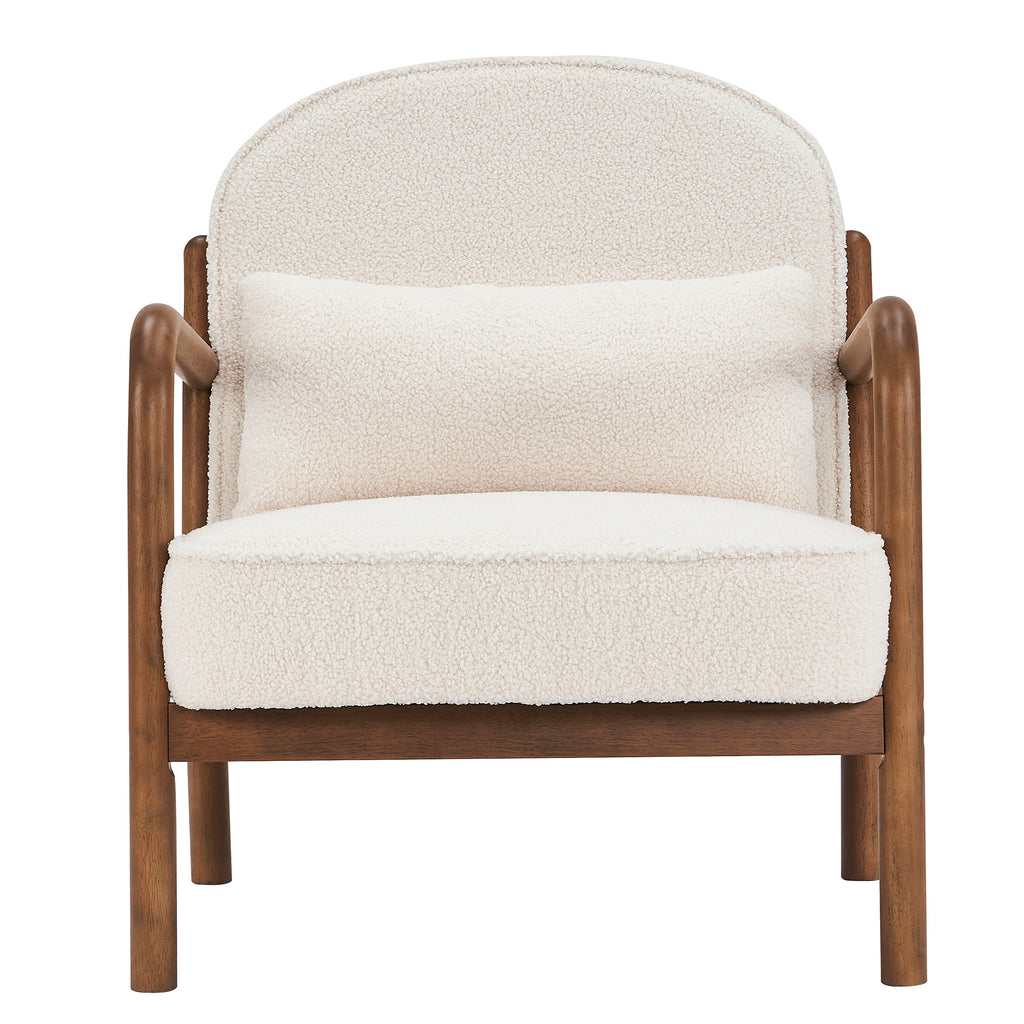 Fani Accent Chair, Fabric (White Boucle and Walnut)